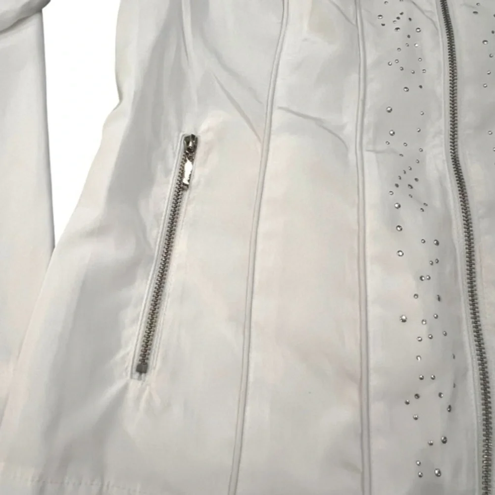 Laura Ashley Ladies Silky Regatta Jacket Embellished White Zip Up Small NWT $114